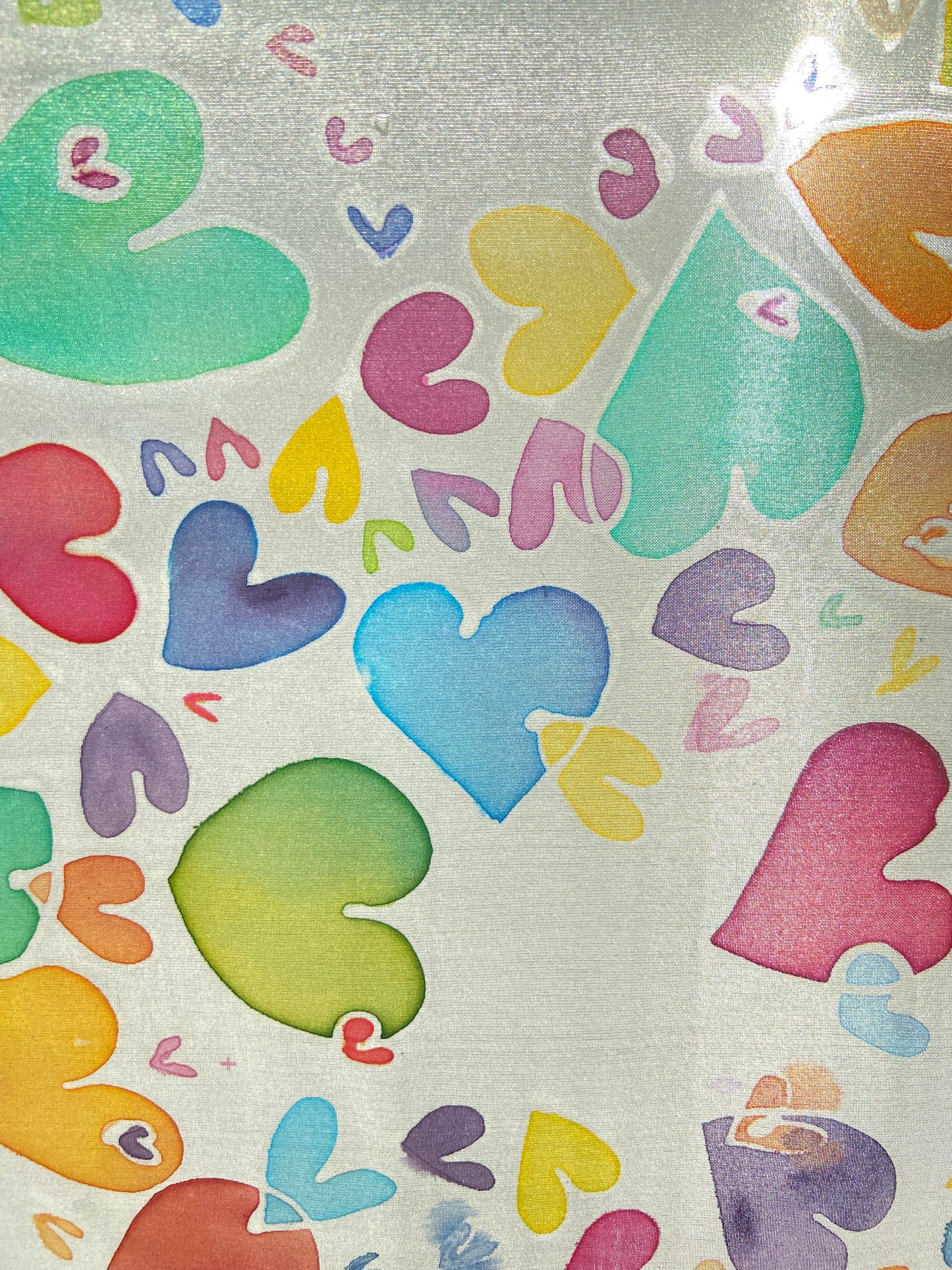 Hand-painted Hearts on silk - art piece, scarf, hair tie