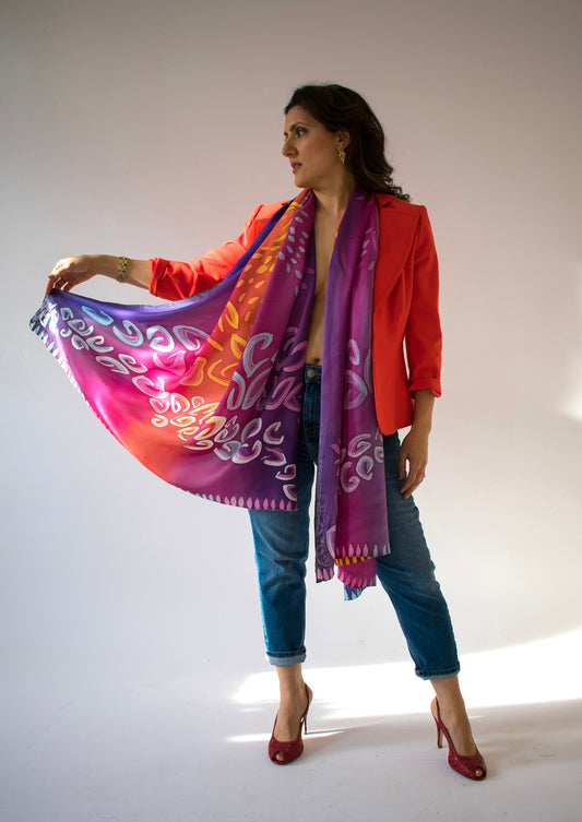 Pure Imagination - 100% Satin luxury Silk Satin Crepe Scarf - silk-painted by hand LIMITED EDITION (Introductory OFFER)