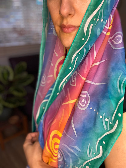 100% Silk Hand Painted Scarf - Moana Sun Rays - Limited Edition