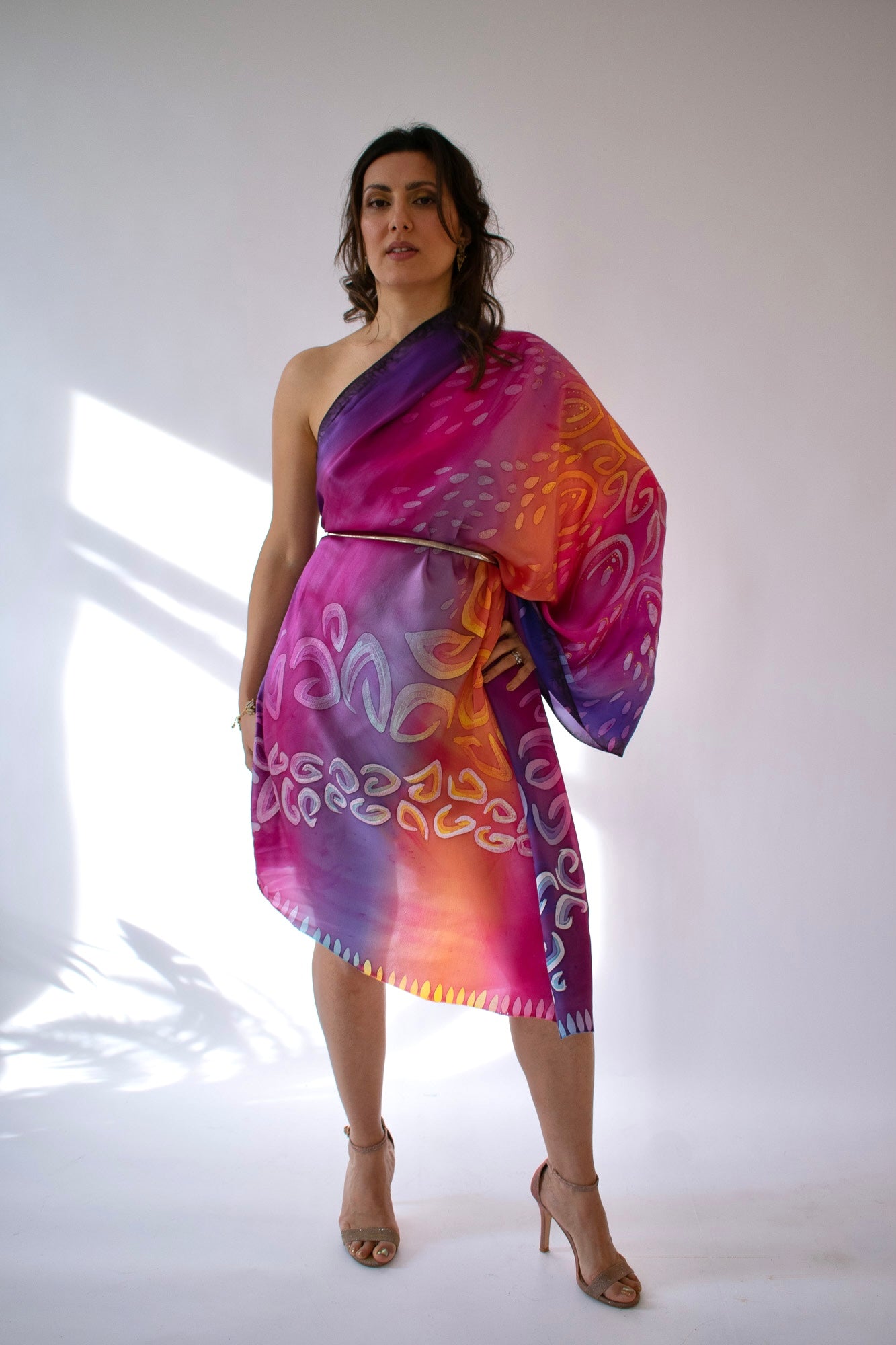 Hand painted - 100% Satin luxury Silk Scarf   - Dress 