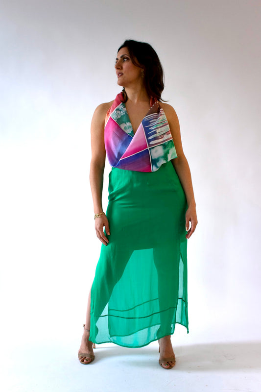 Rainbow SAMPLE piece 100% silk square colour-way & pattern blend luxury scarf